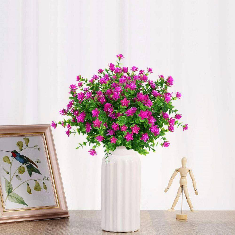 13.2 In. Fuchsia Purple 4 Bundles Outdoor Artificial Boxwood Fake Flower UV Resi