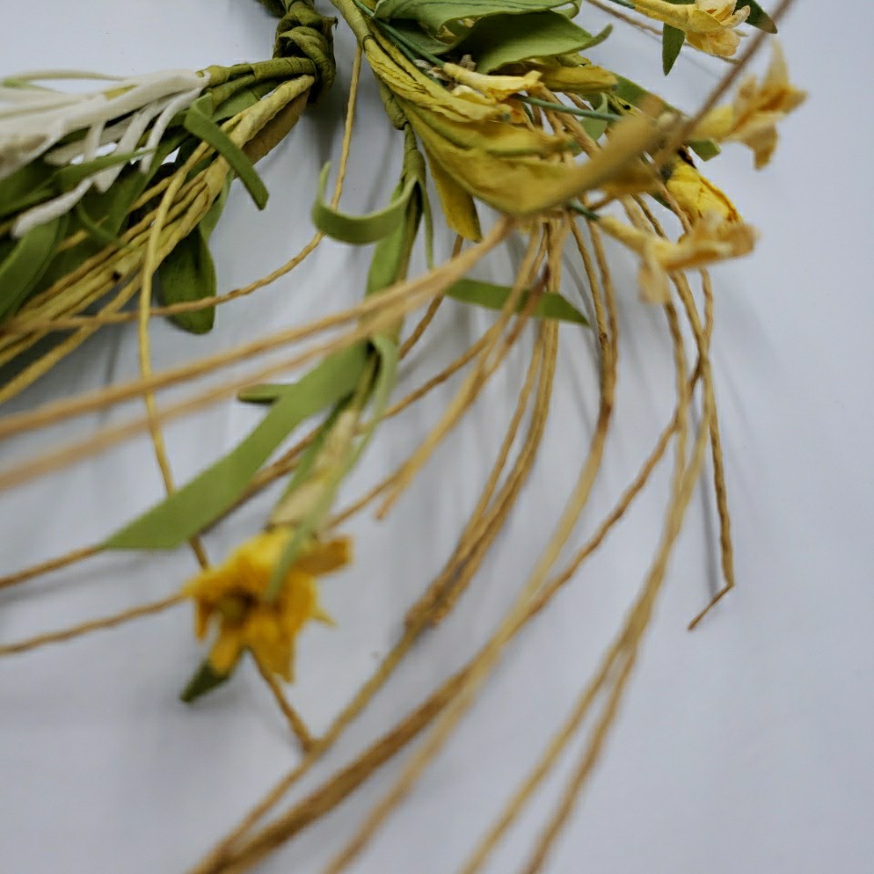 Primitive Floral Candle Ring Wreath Prairie Grass Yellow Flower Spring Summer 6″