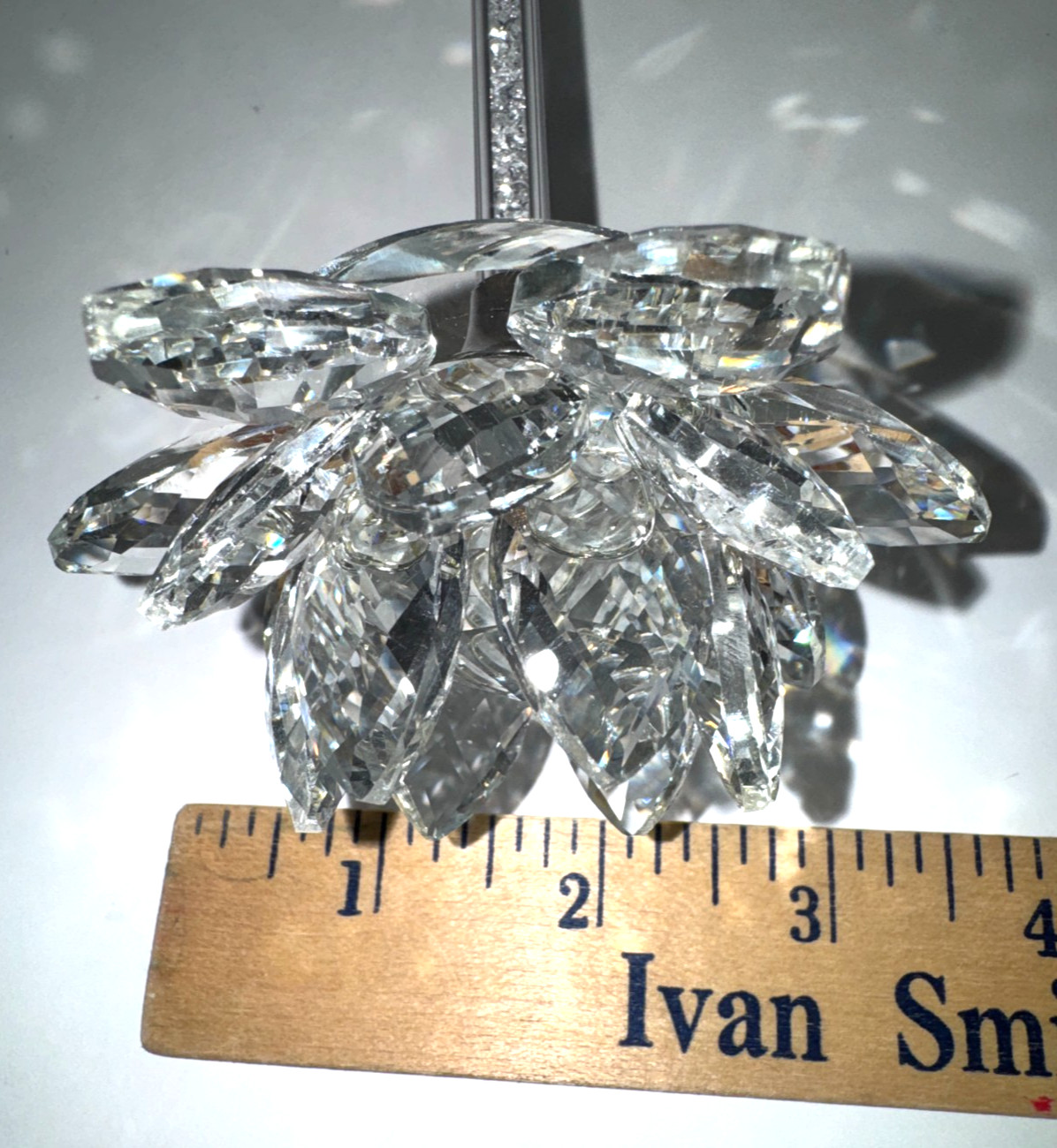 Crystal Lotus Flower, Rhinestone Base, Glitter Stem, New in open box