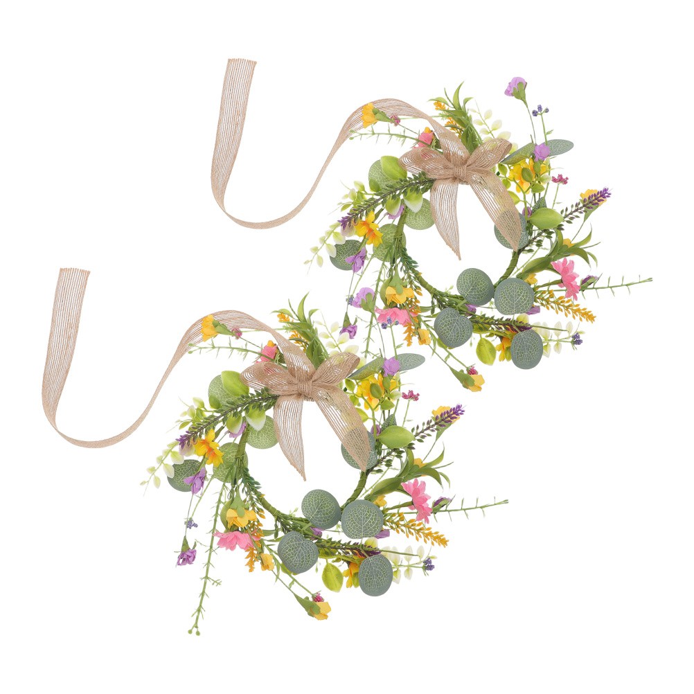 2 Pcs Party Decoration Garland Hanging Wreath Spring with Flowers Ornaments