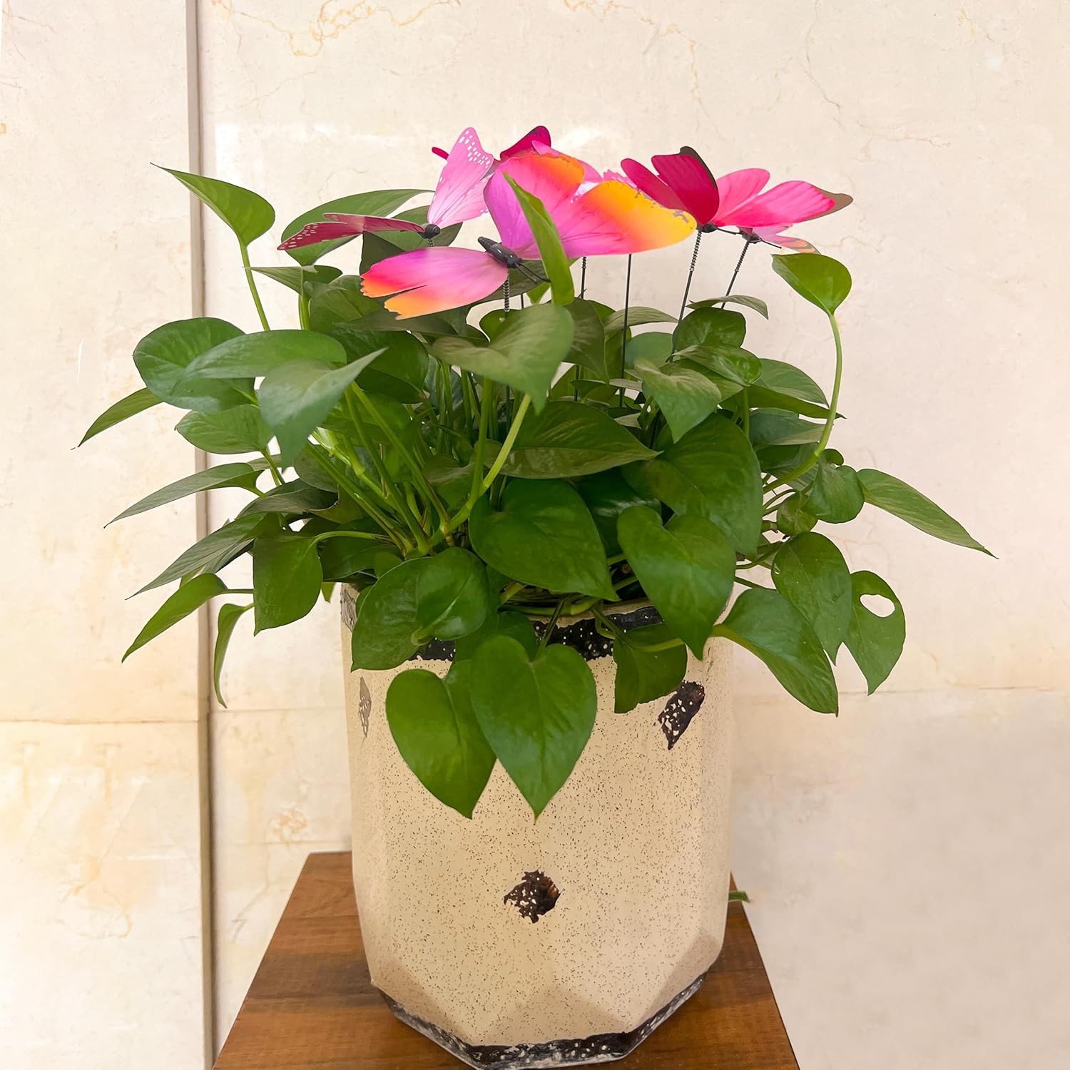 12pcs Pink Butterfly Plant Stakes Garden Decor Metal Flower Pot Sticks