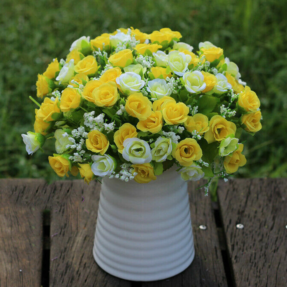 21 Heads Artificial Rose Bud Fake Silk Flowers Bouquet Wedding Party Home Decor