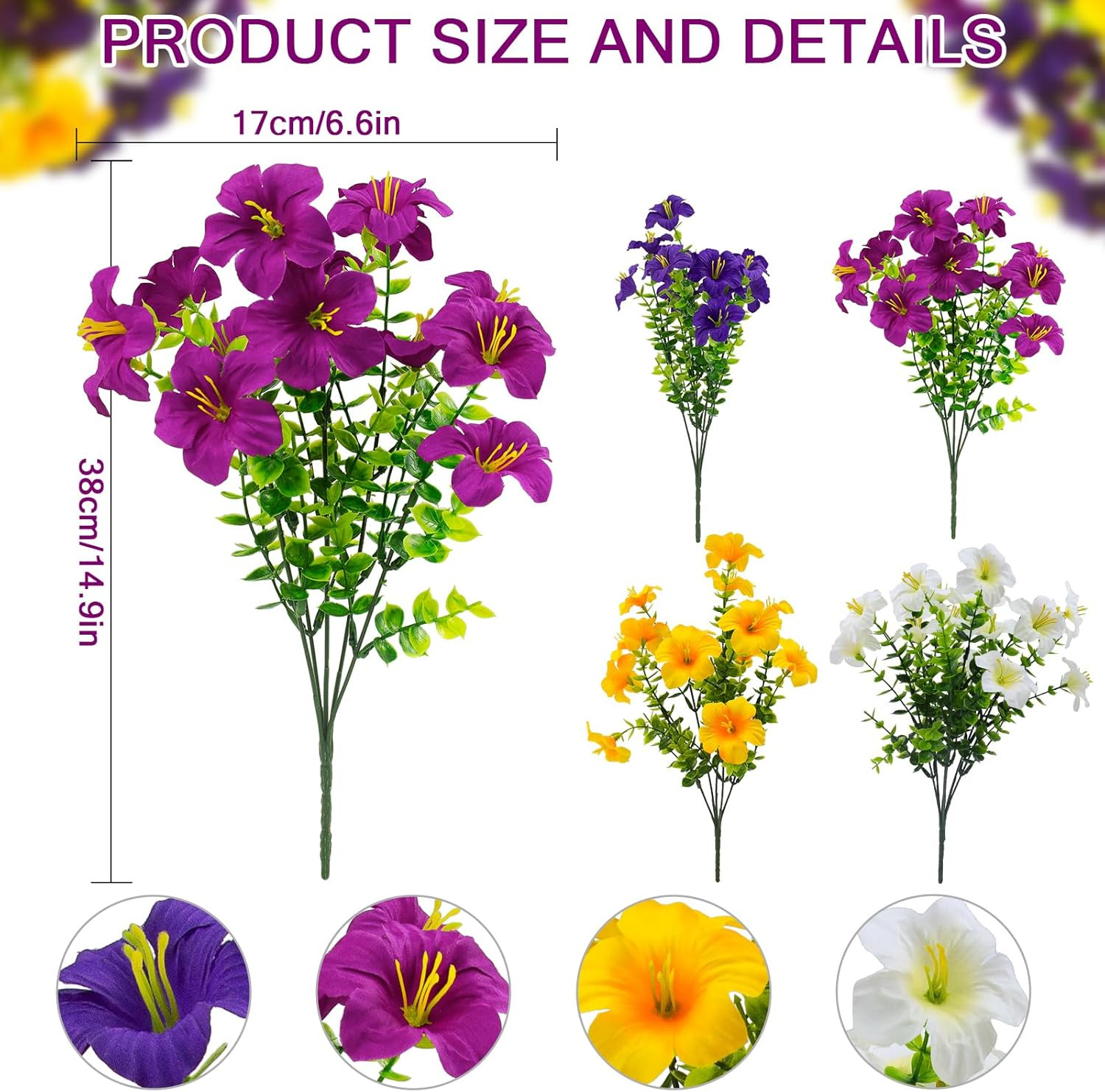 2 Set Artificial Outdoor Flowers with Hanging Baskets,24 Pcs UV Resistant Faux P