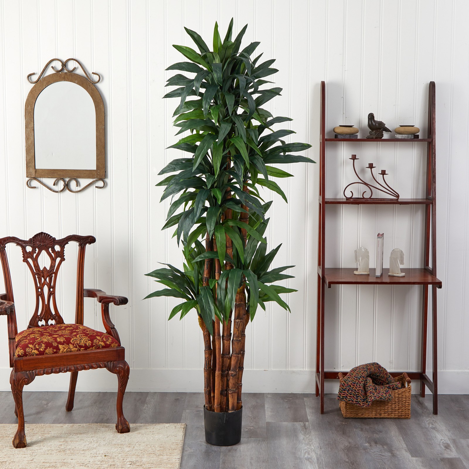 Nearly Natural 78″ Dracaena Tree with 8-Trunks & Over 200 Leaves in Green/Black