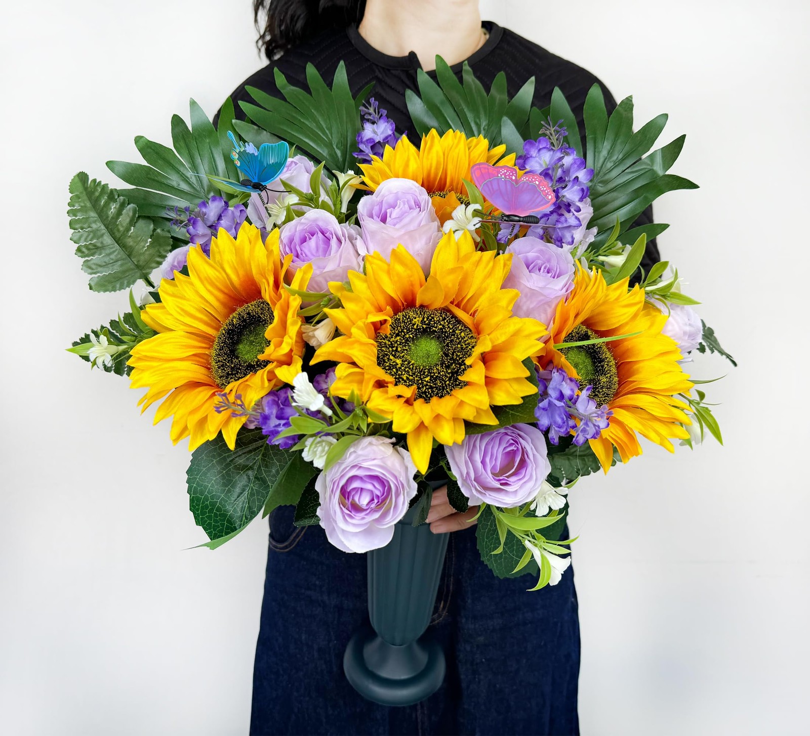 MUVIC Artificial Cemetery Flowers – Memorial Flowers – Outdoor Grave Flower D…