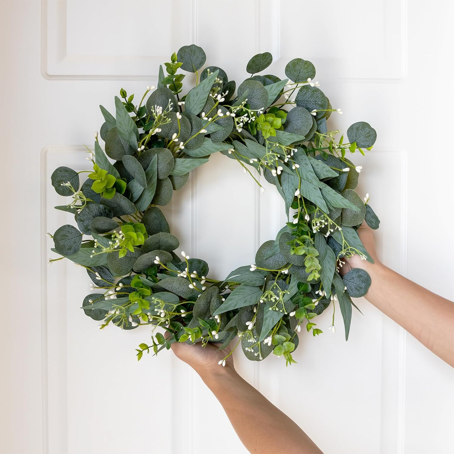 20 Inch Green Wreaths for Front Door Artificial Eucalyptus Wreath Greenery Wreat