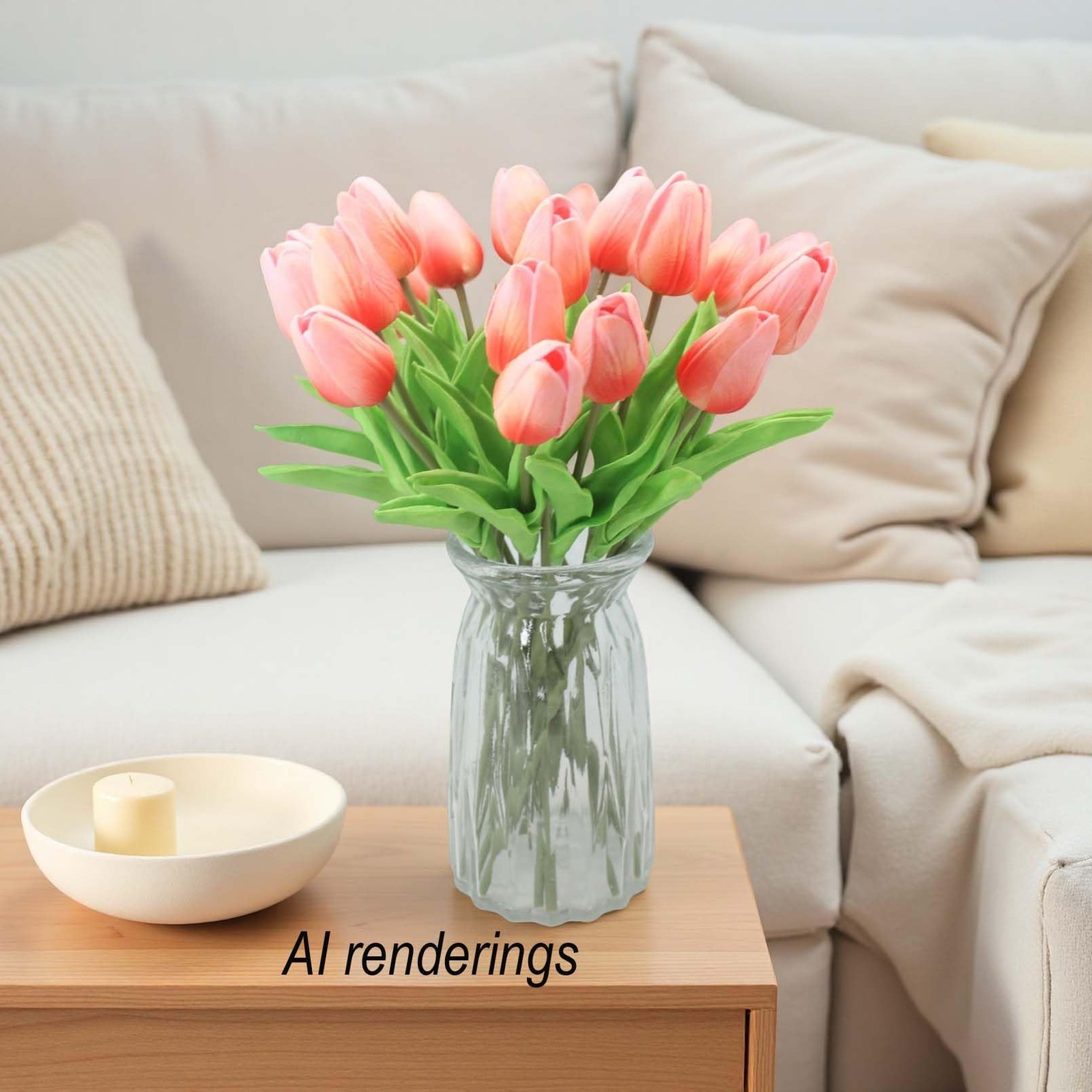10 Heads Mini Grapefruit Pink Artificial Tulip Flowers Real Touch Decor