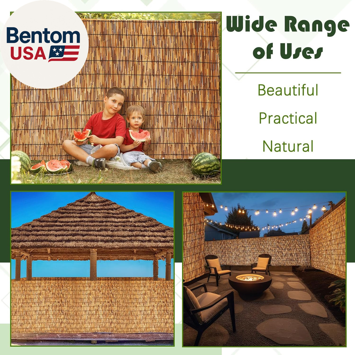 3 Pcs 3 X 16.4 Ft Reed Fence Roll, 85% Shade Bamboo Privacy Screen, Natural Deco