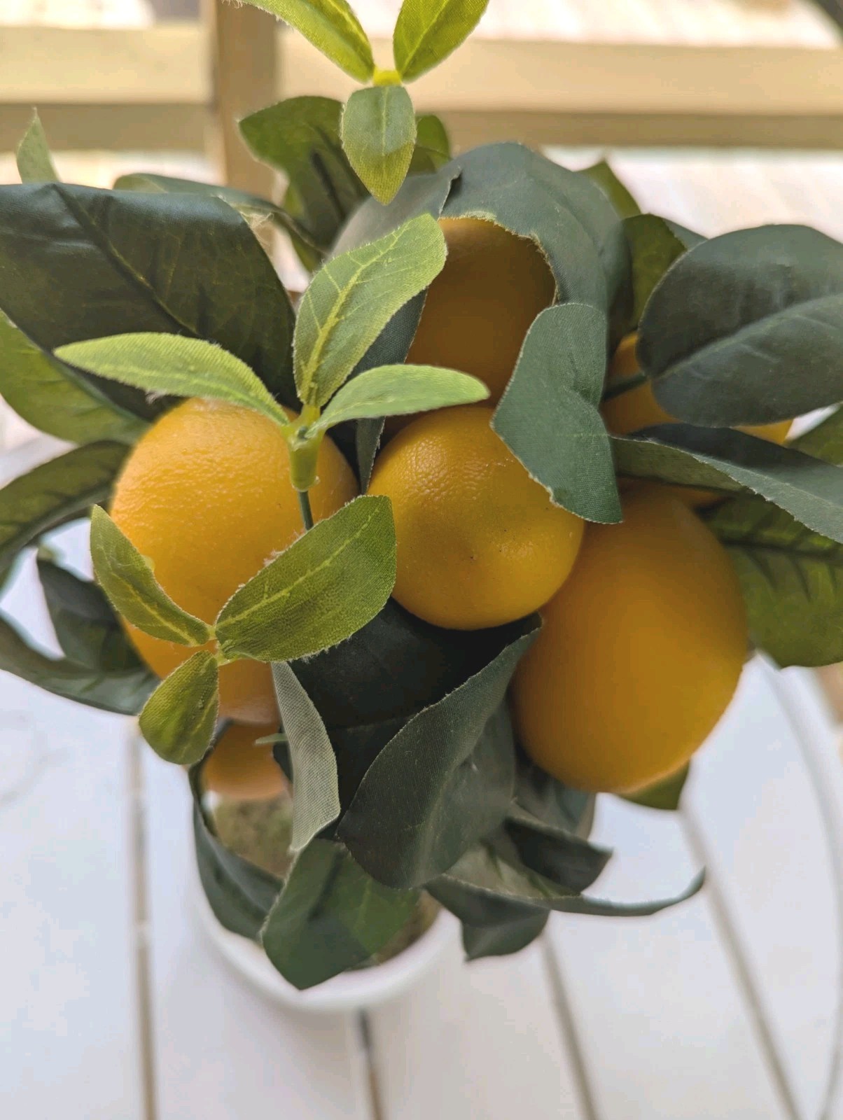 Lemon Ball Topiary Tree Arrangement Faux Green Leaves Yellow Kitchen Decor 16 In