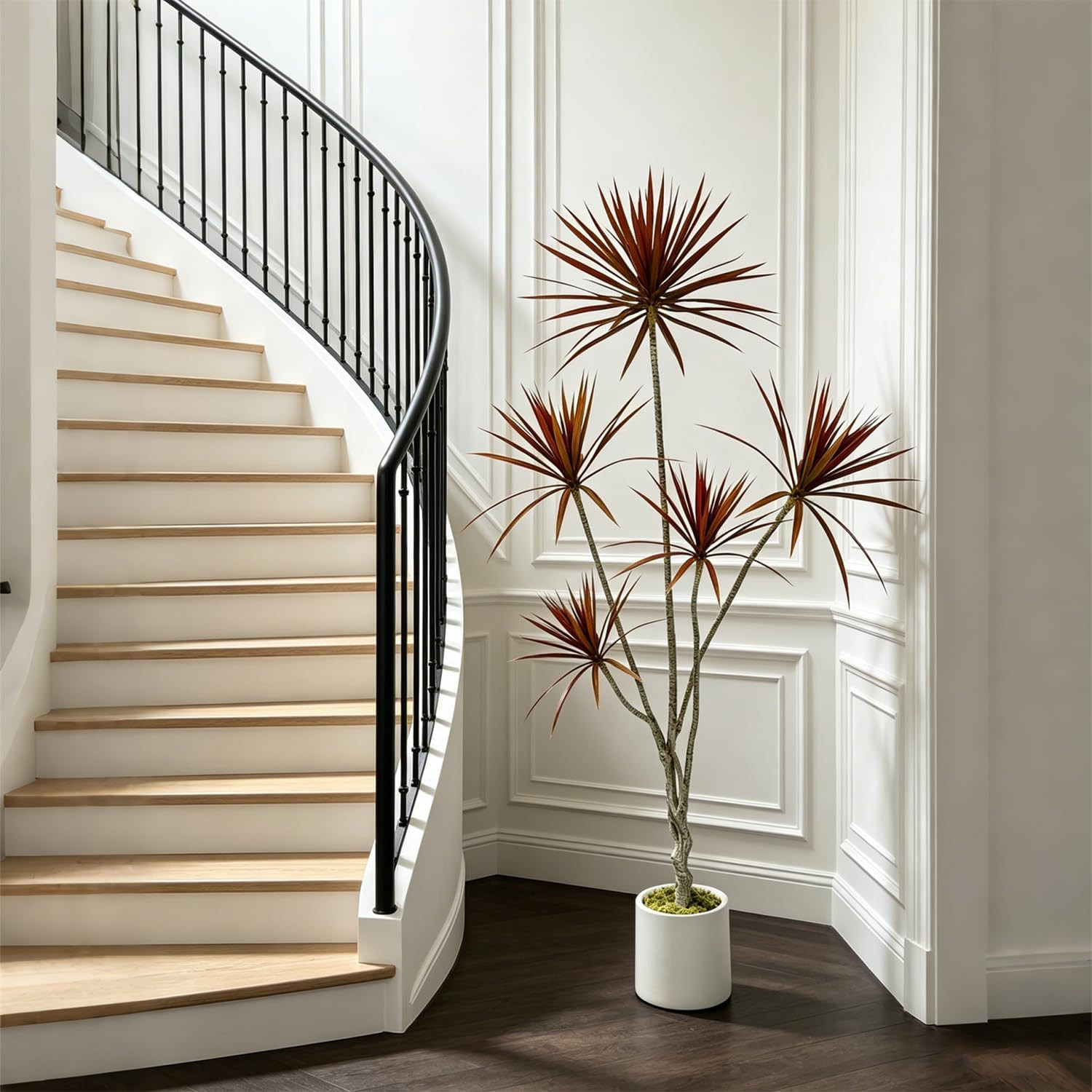 Artificial Dracaena marginata Tree, 6ft Tall Tropical Faux Tree | Rust Red Folia
