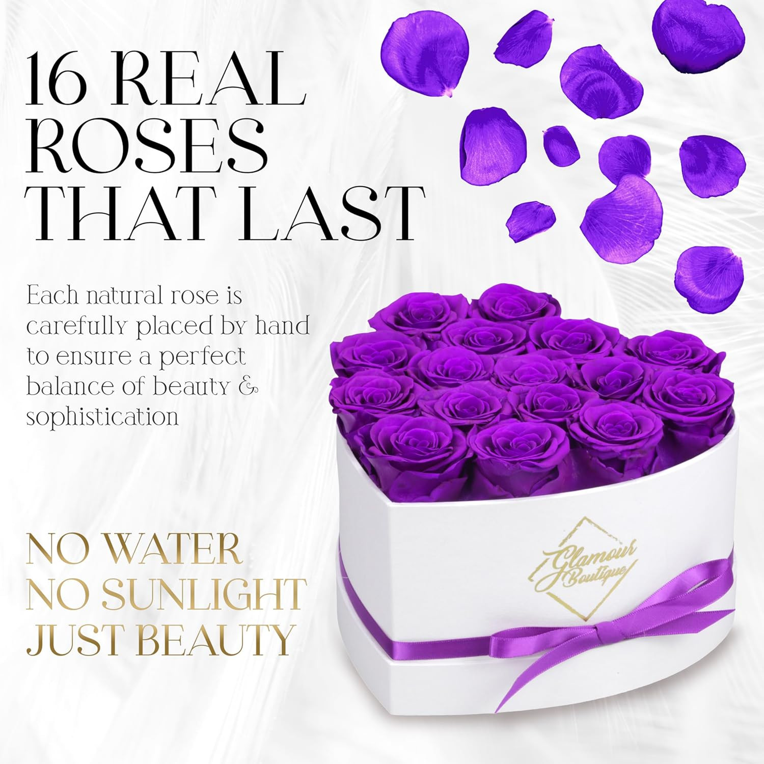Valentines Day Preserved Roses in Heart Box 16 Forever Flowers Gift for Her