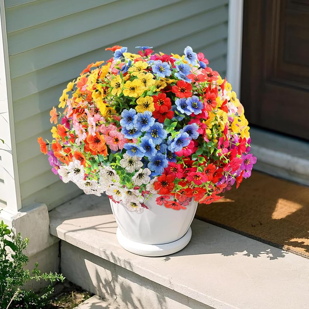 New Best Artificial 16 Bundles Outdoor Flowers for Spring Decoration, Fake Daisy
