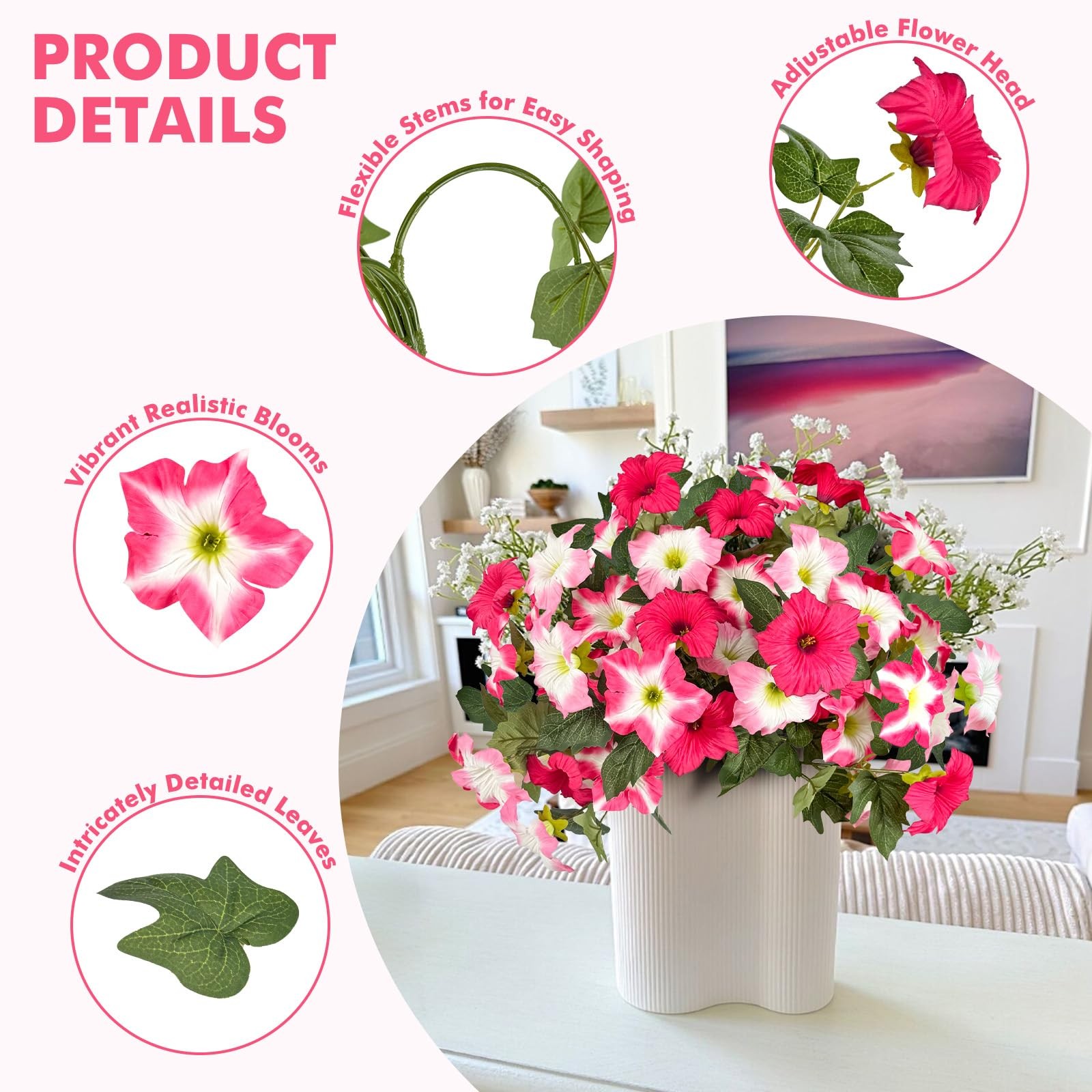 4pcs Artificial Fake Flowers Plants for Outdoor Decoration(Rosy Red)