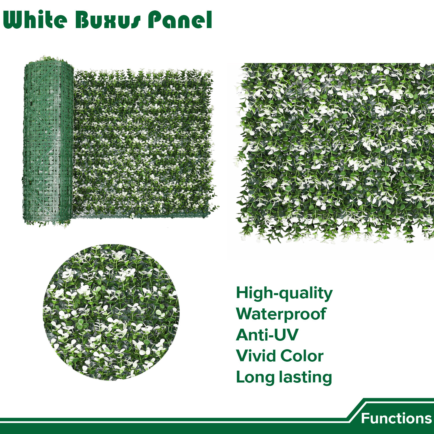 20″ Artificial Plant Faux White Buxus Privacy Fence With Cover Back Grass Mats
