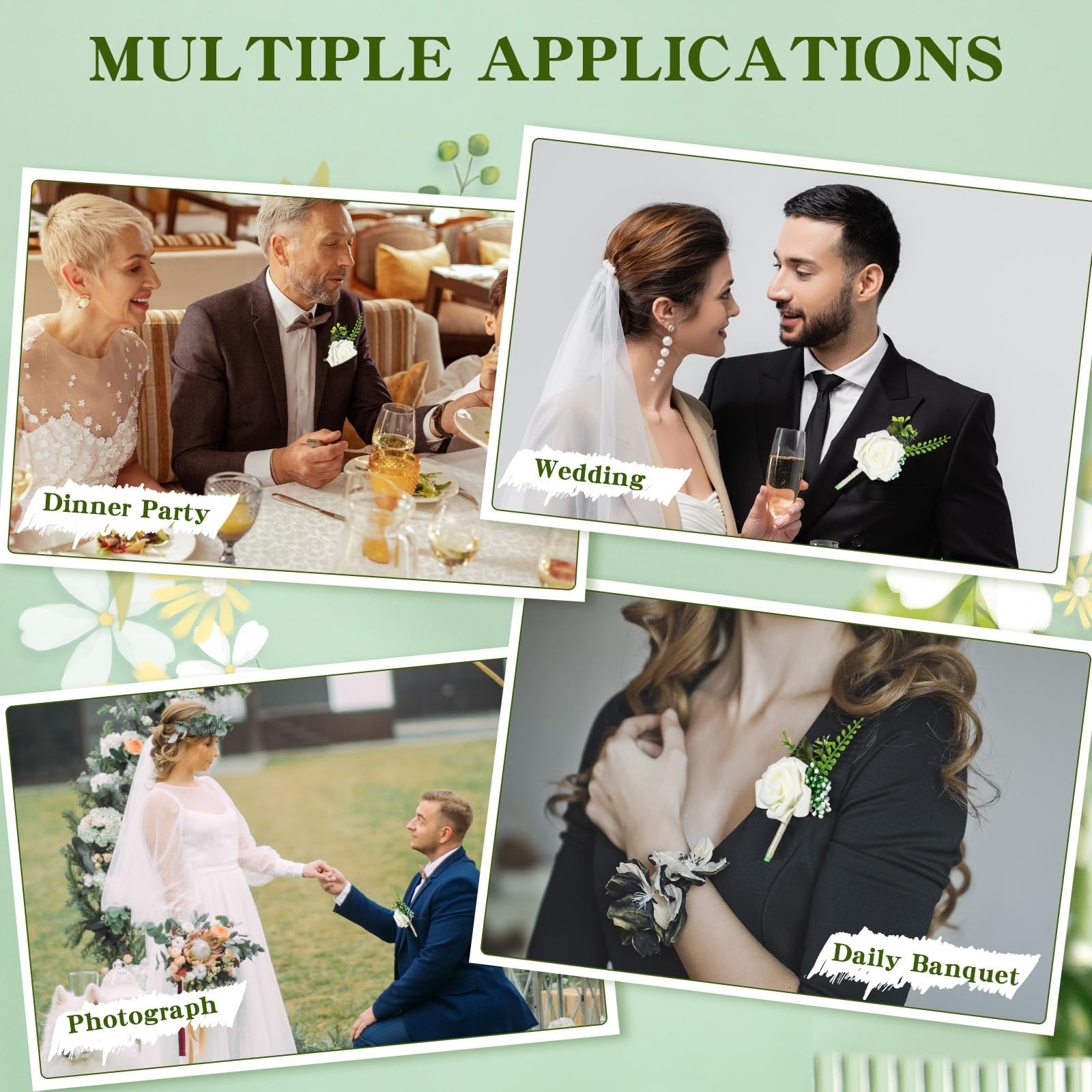 Retrowavy 32 Pcs Ivory White Rose Boutonniere Pins for Men Wedding Corsages G…