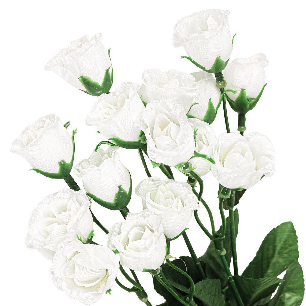 14 In. White Artificial Mini Rose Bud Flower Stem Bush Bouquet (Set of 12)