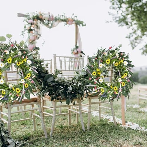 20″ Artificial Summer Wreath for Front Door – Sunflower Daisy Yellow – 20in