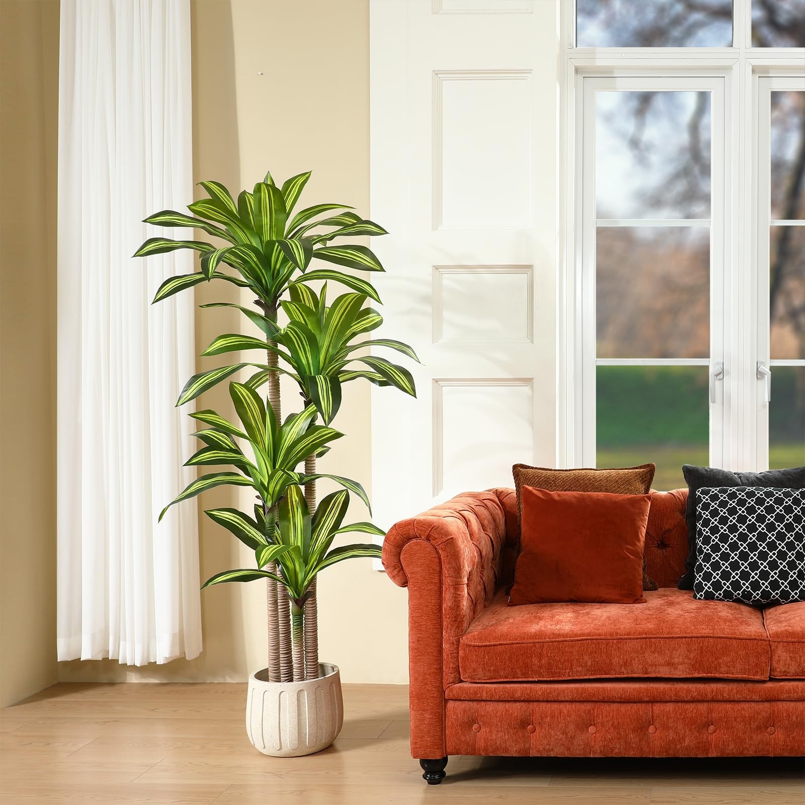 Ferrgoal Artificial Plants, 6 Ft Dracaena Tree Faux Plants Indoor 6ft, Green