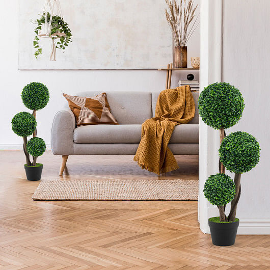 36 Inch Tall Artificial Boxwood Topiary Tree in Pot – Color: Green – Size: 36 in