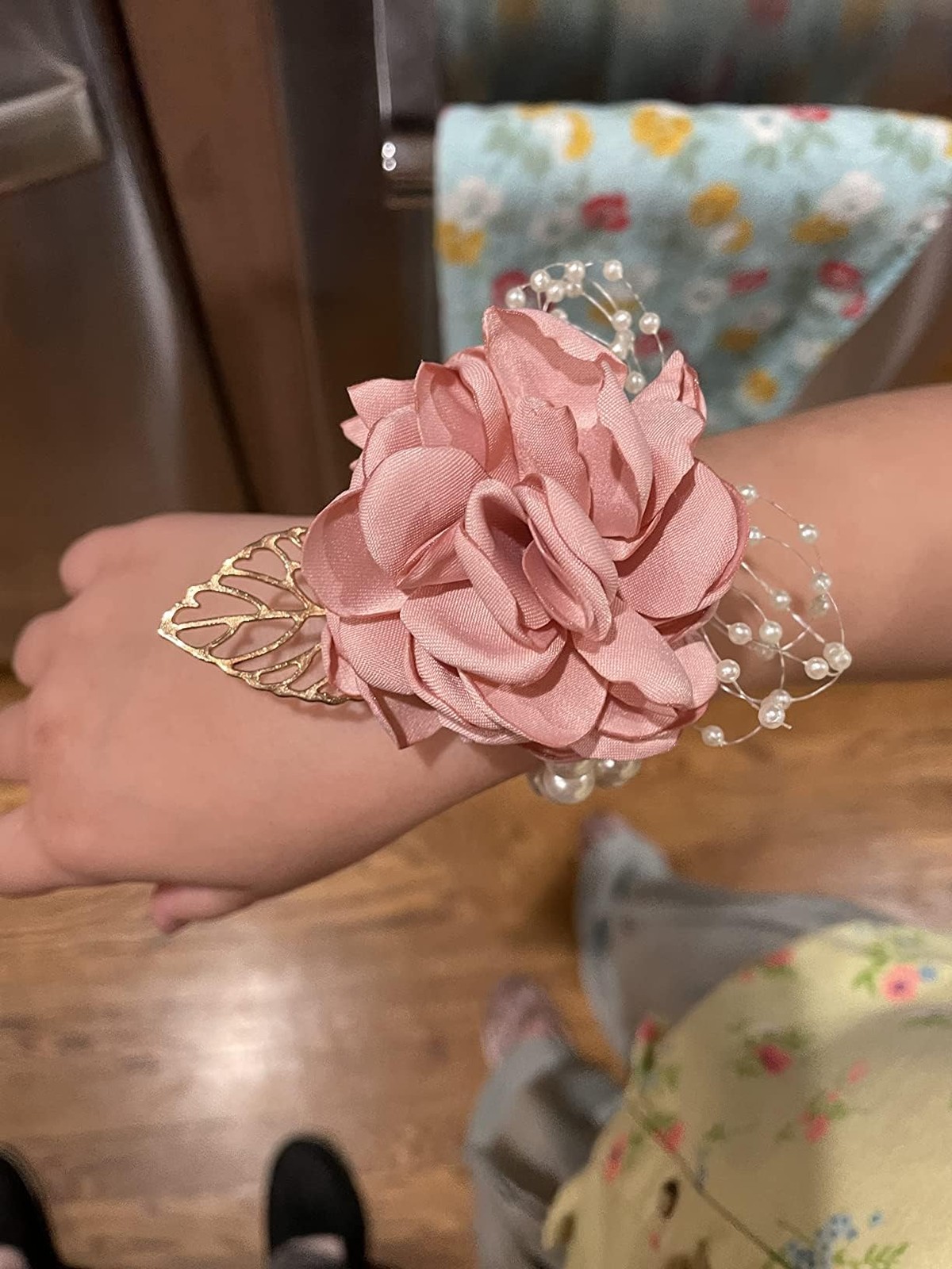 Wrist Corsage Rose Flower Brooch Set Wedding Prom Bracelet Hand Accessory