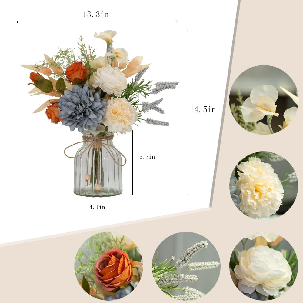 Blue Dahlia Silk Flower Arrangement in Glass Vase for Home Decor