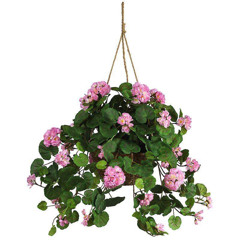 NEW LARGE PINK SILK HANGING BASKET ARTIFICIAL GERANIUM PLANT
