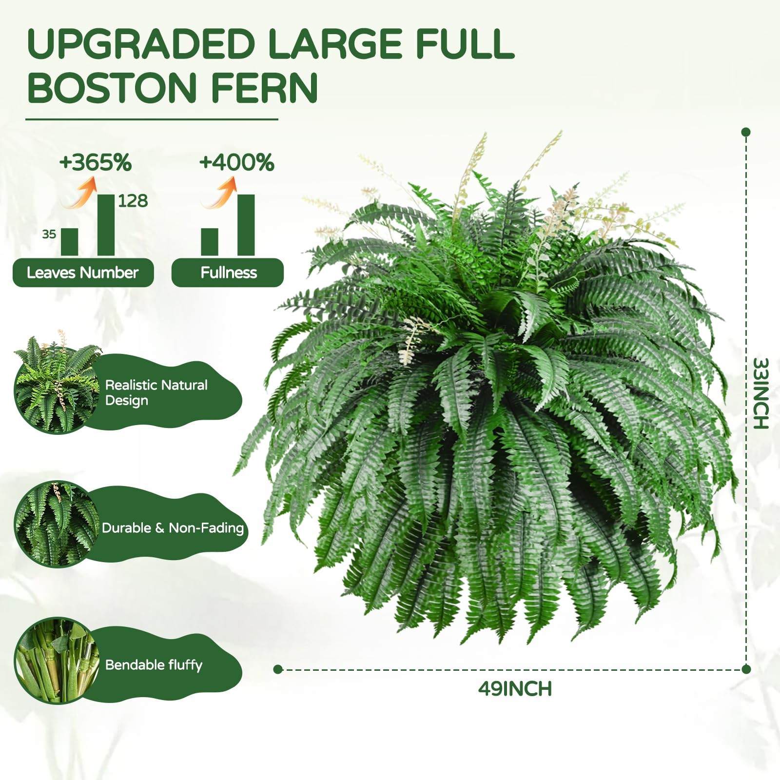 49” Artificial Ferns for Outdoors Planter, 128 Leaves per Fern, Set of 2, Lar…