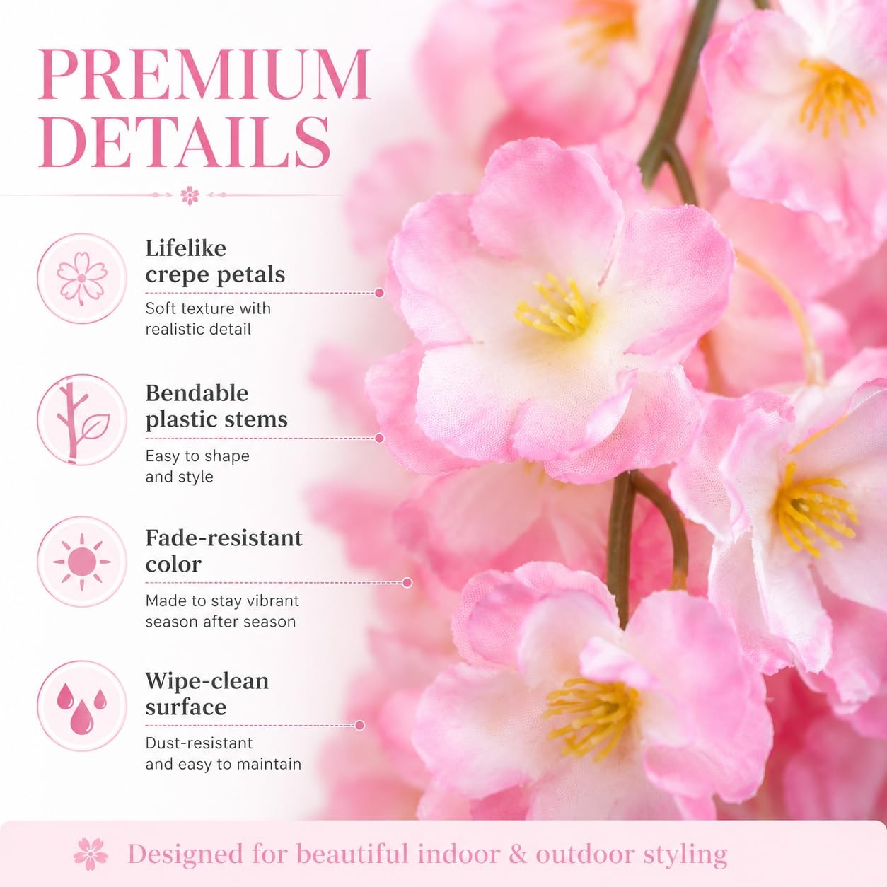 10 Pack /70 inch/5.9FT Artificial Cherry Blossom Hanging Vines Silk Flower Sa…