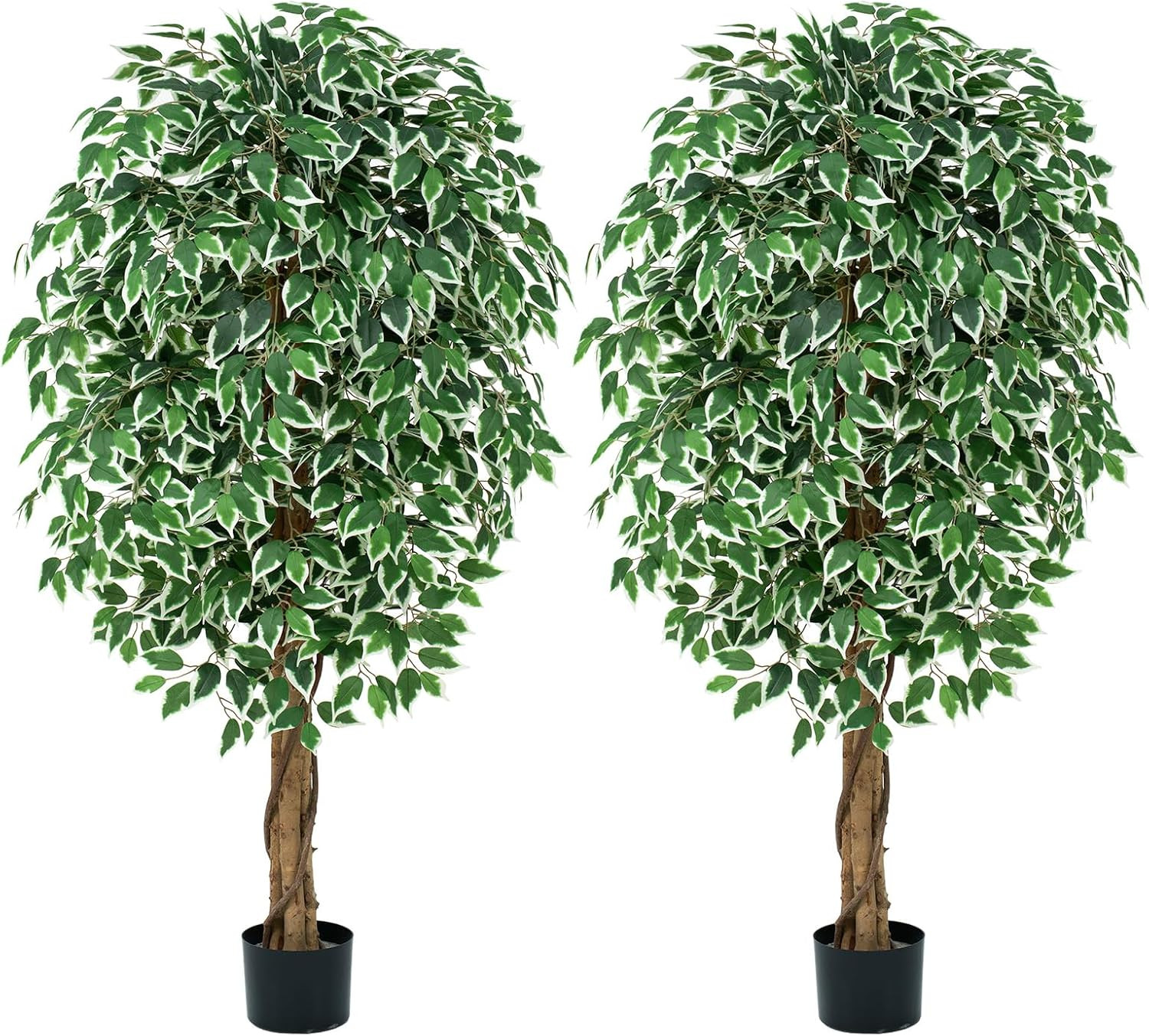 6.2Ft Lifelike Ficus Artificial Tree with 3 Curved Trunks for Home Decor