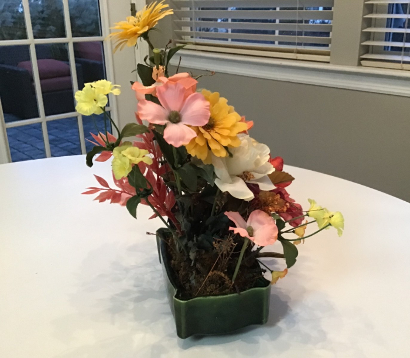 Faux Floral Arrangement in Container, Centerpiece, Home Decor, Peach, Pink