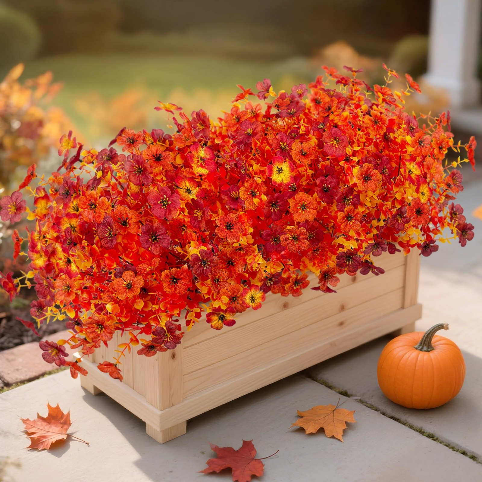 INXUGAO Artificial Mums Fall Flowers UV Resistant 9.7×9.7×13.7in B-red