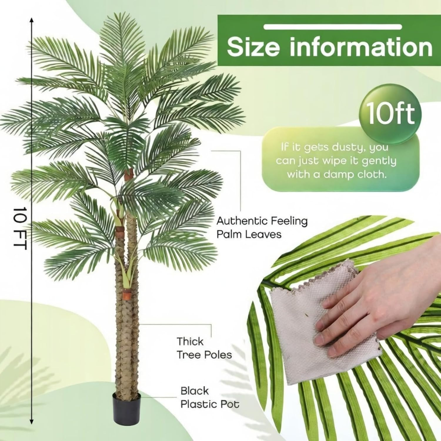 10 Ft UV Resistant Artificial Palm Tree for Indoor/Outdoor Aesthetic Decor