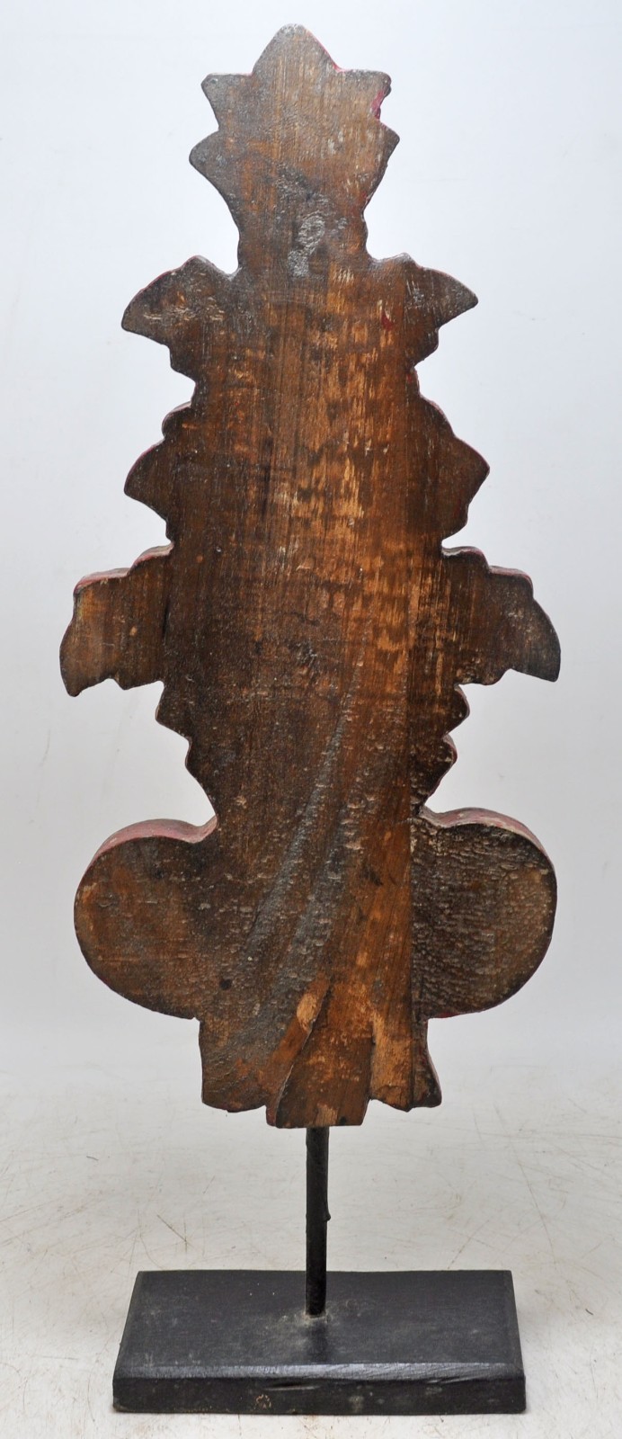 Hand Carved Wooden Flower Carving Panel Plaque on Stand Rustic Red Painted