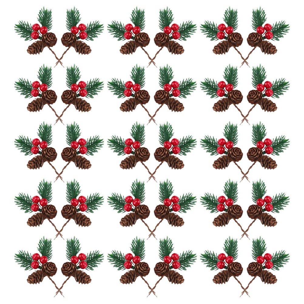 30 Pcs Artificial Pine Branches Pine Cones And Red Berry Christmas Picks Decor