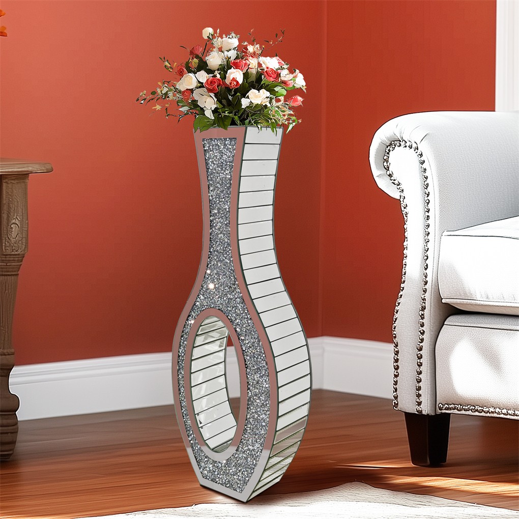 6 Style Sparkle Tall Crushed Diamond Floor Vase Luxury Mirrored Dried Flower Vas