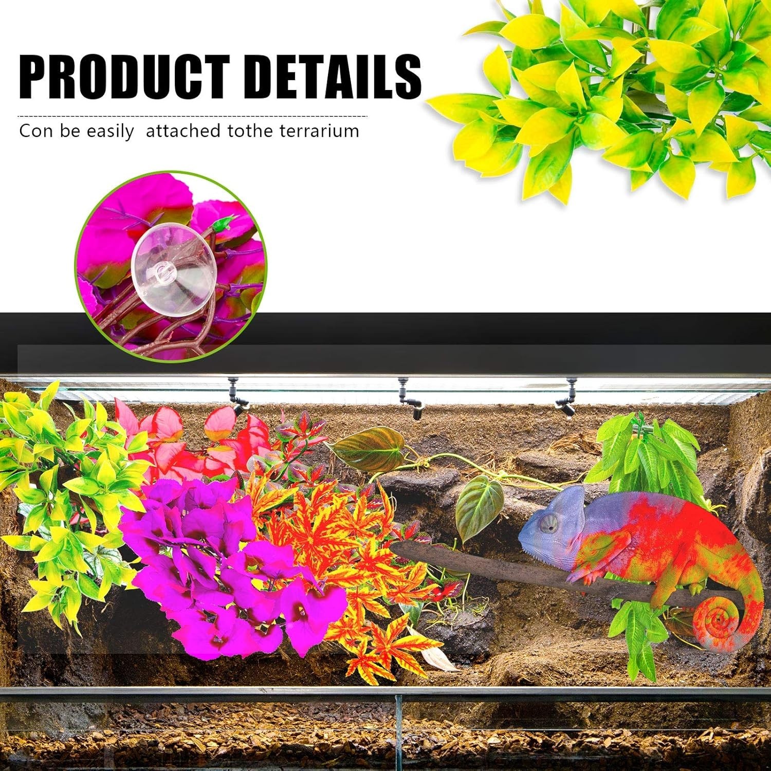 6 Pack of 12-Inch Reptile Habitat Silk Plants with Suction Cups for Easy Setup