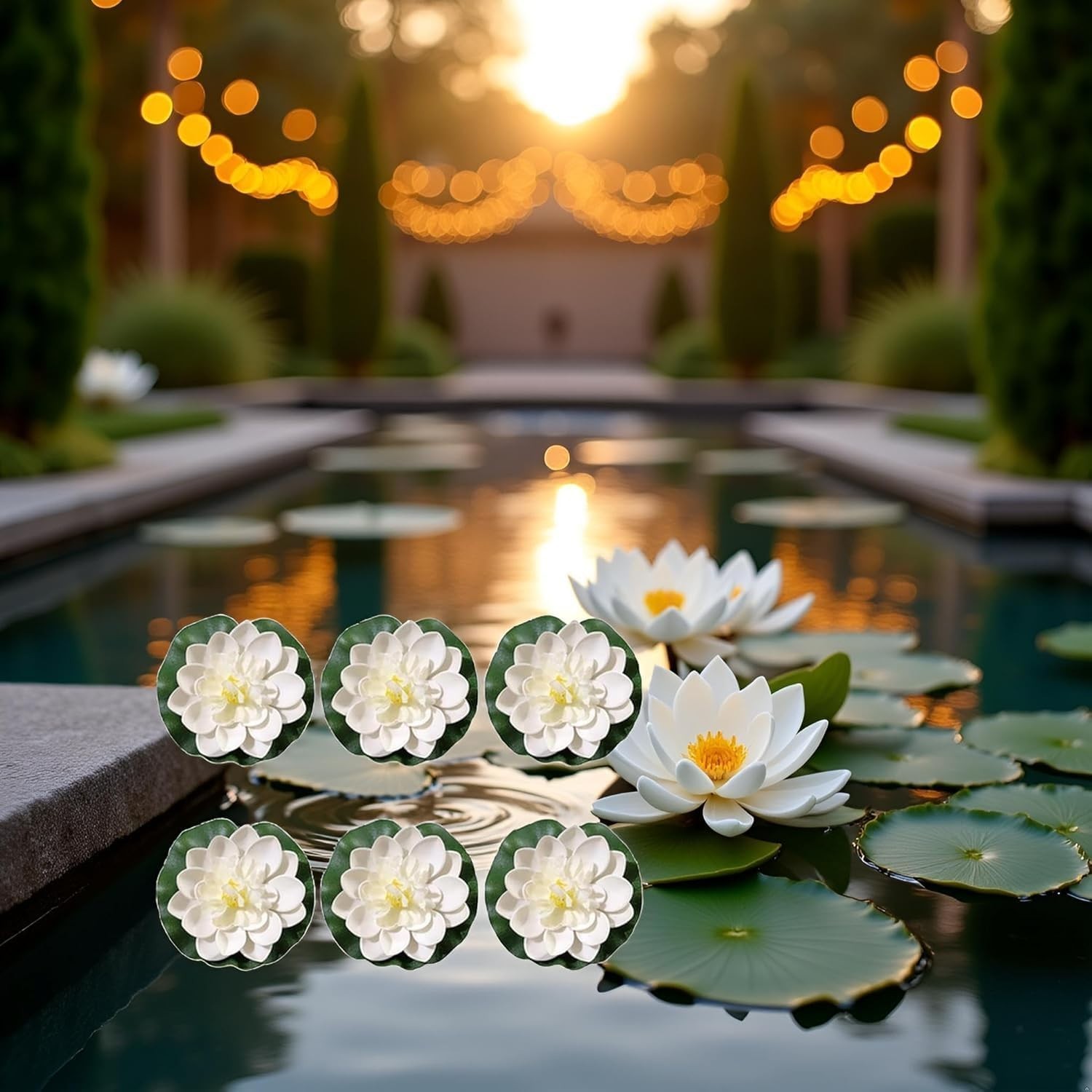 6 Pcs White Artificial Lotus Flowers Large Floating Lotus Flowers Faux Water