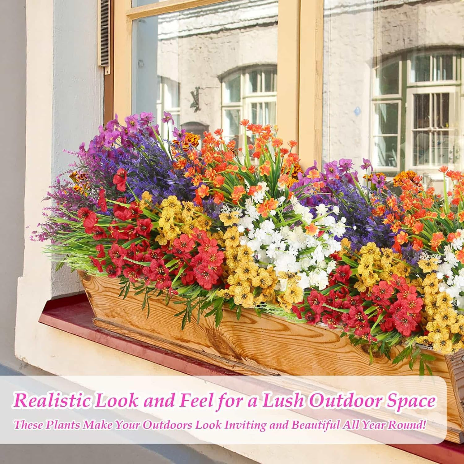 18 Bundles Artificial Flowers & Plants for Outdoors UV Resistant | Realistic Fak