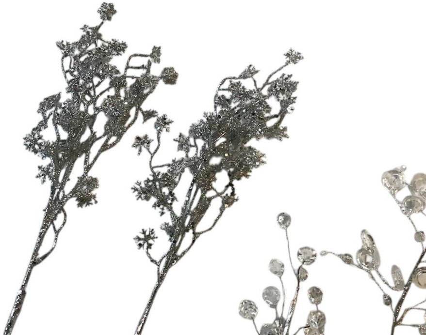 Assorted Silver Floral Stems Picks Birds Leaves Twirls Glitter Decor Crafts NEW
