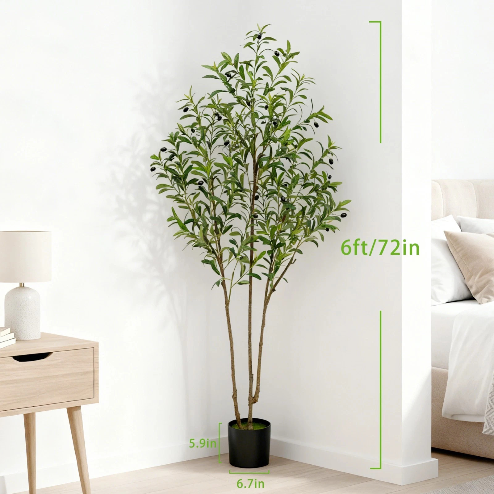 6ft Potted Artificial Olive Tree Faux Silk Plant for Home Office & Bedroom Decor