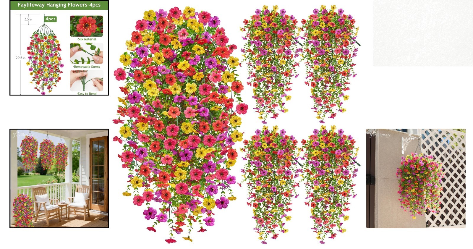 Realistic Cascading Artificial Outdoor Flowers – 4PCS Maintenance-Free Set