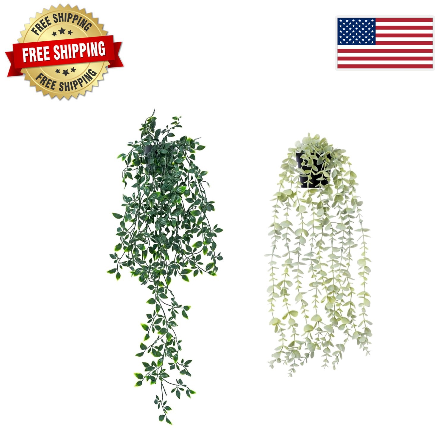 Elegant 2-pack Fake Potted Plants – No Maintenance Eucalyptus & Mandala Decor