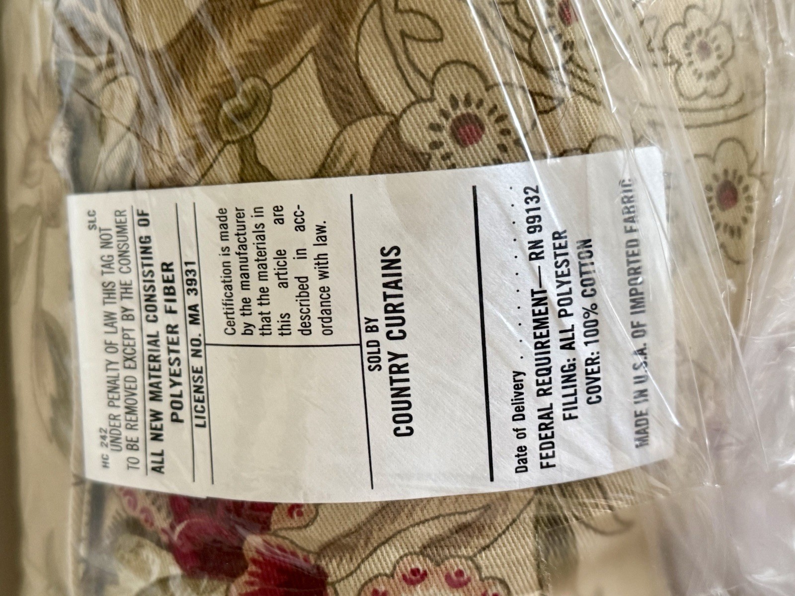 3 Country Curtains Pillows & Bolster, Fabric Floral Antique & Maroon, NEW