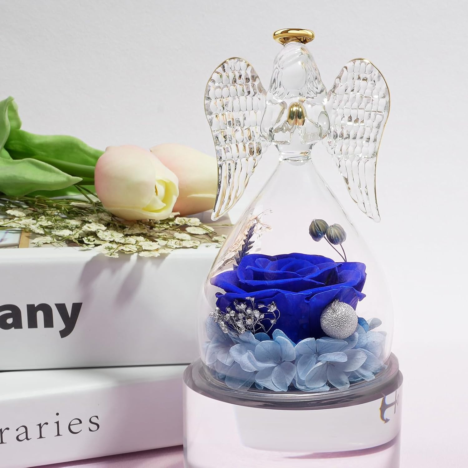 Preserved Flowers Rose Gifts for Mom, Angel Figurines Forever Real Rose Mom Birt