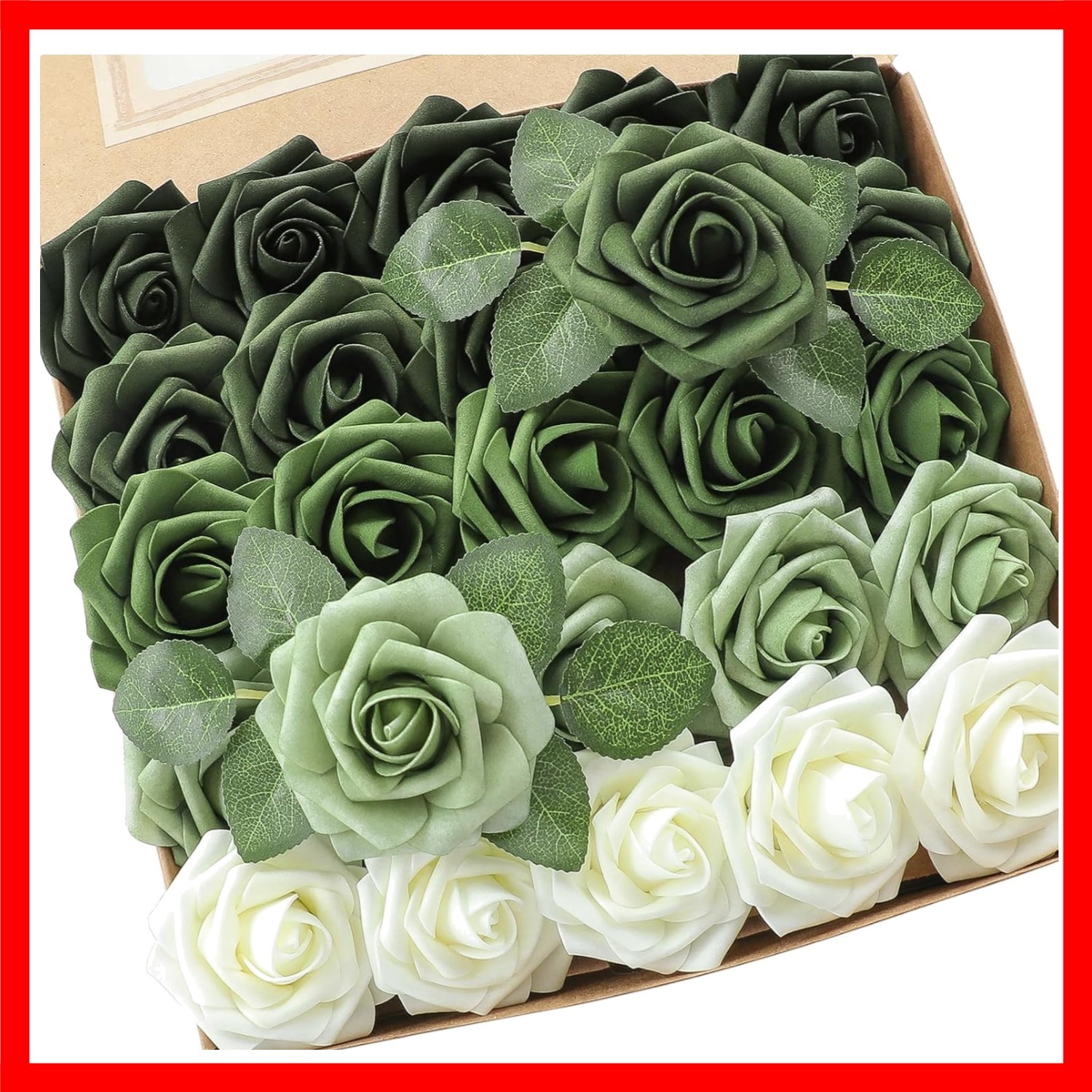 Artificial Flowers 25pcs Real Looking Forest Green Ombre Colors Foam Fake Ros…