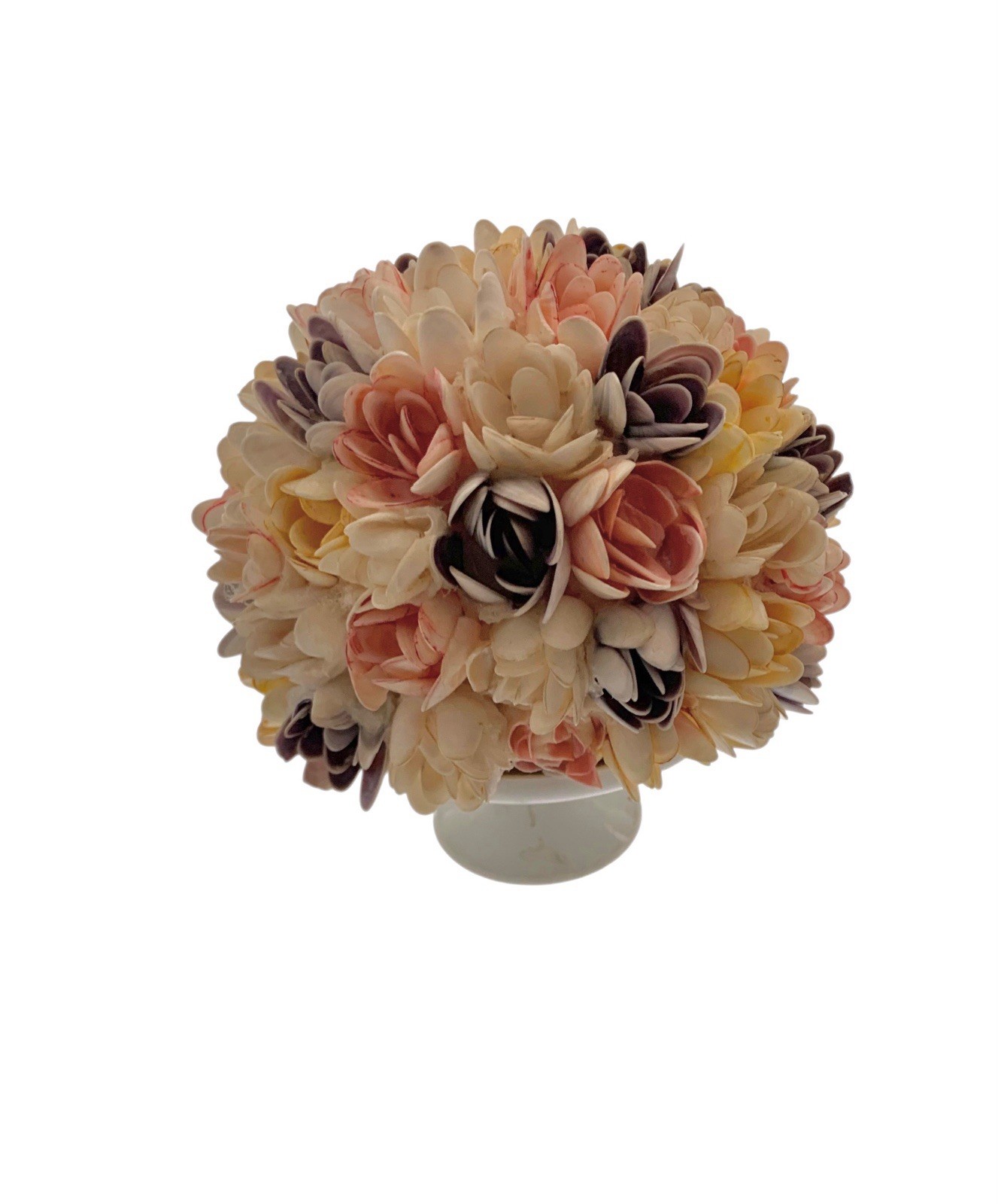 Seashell Flower Arrangement on Footed Bowl Vintage Costal Art Decor
