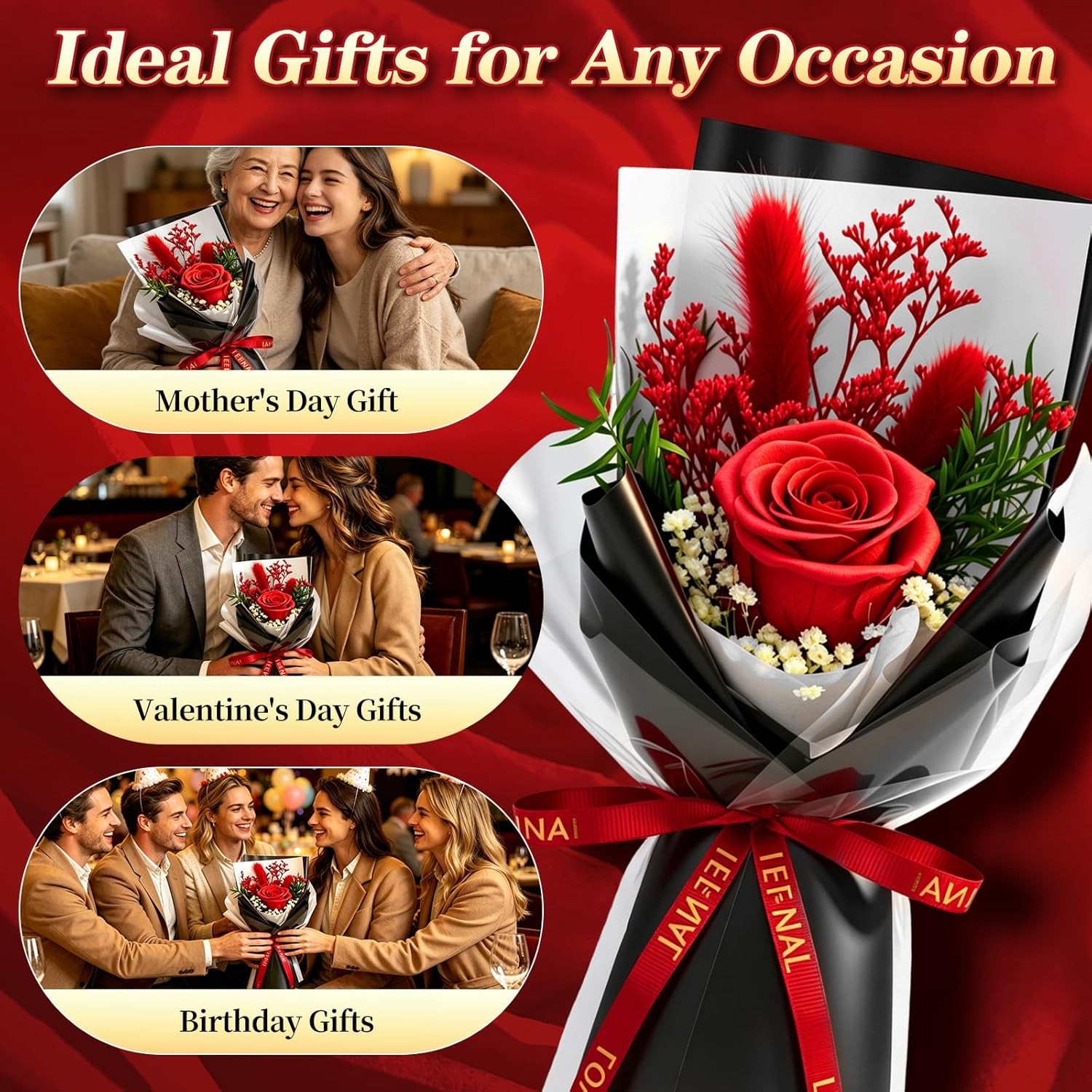 Preserved Flowers for Delivery,Red Rose Bouquet Gift for Women and Mom,Preserved