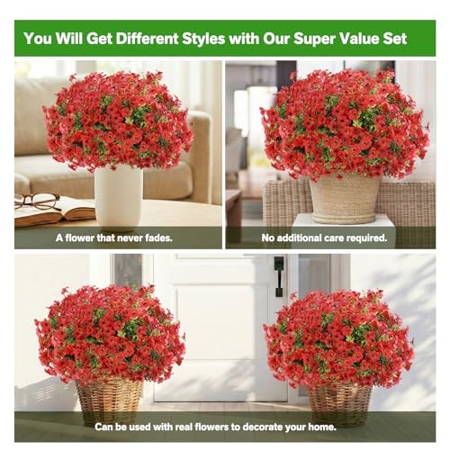 Artificial Flowers Fake Plants for Outdoors Artificial Flowers(13 Pcs) Red