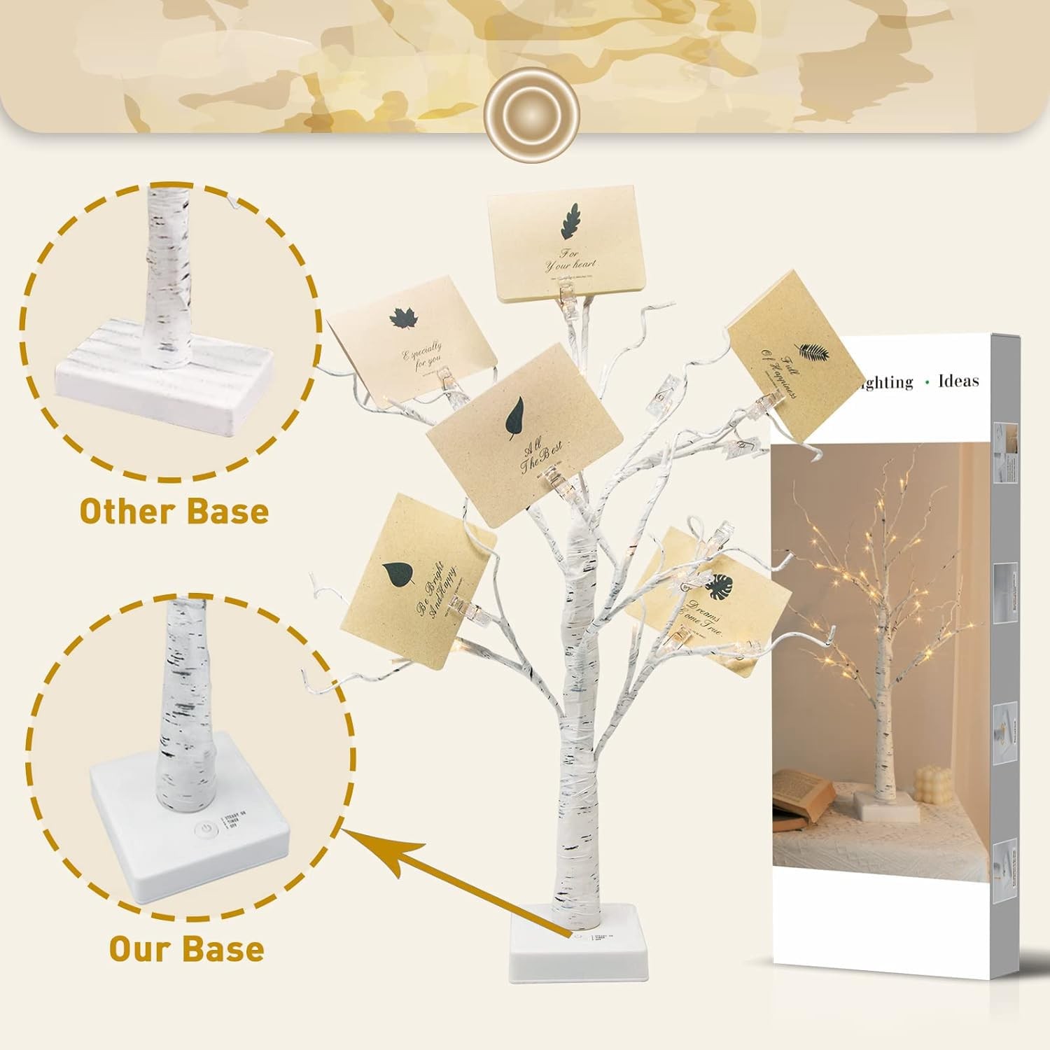 Money Tree Gift Holder, Lighted Tabletop Birch Tree with Clips and Greeting C…