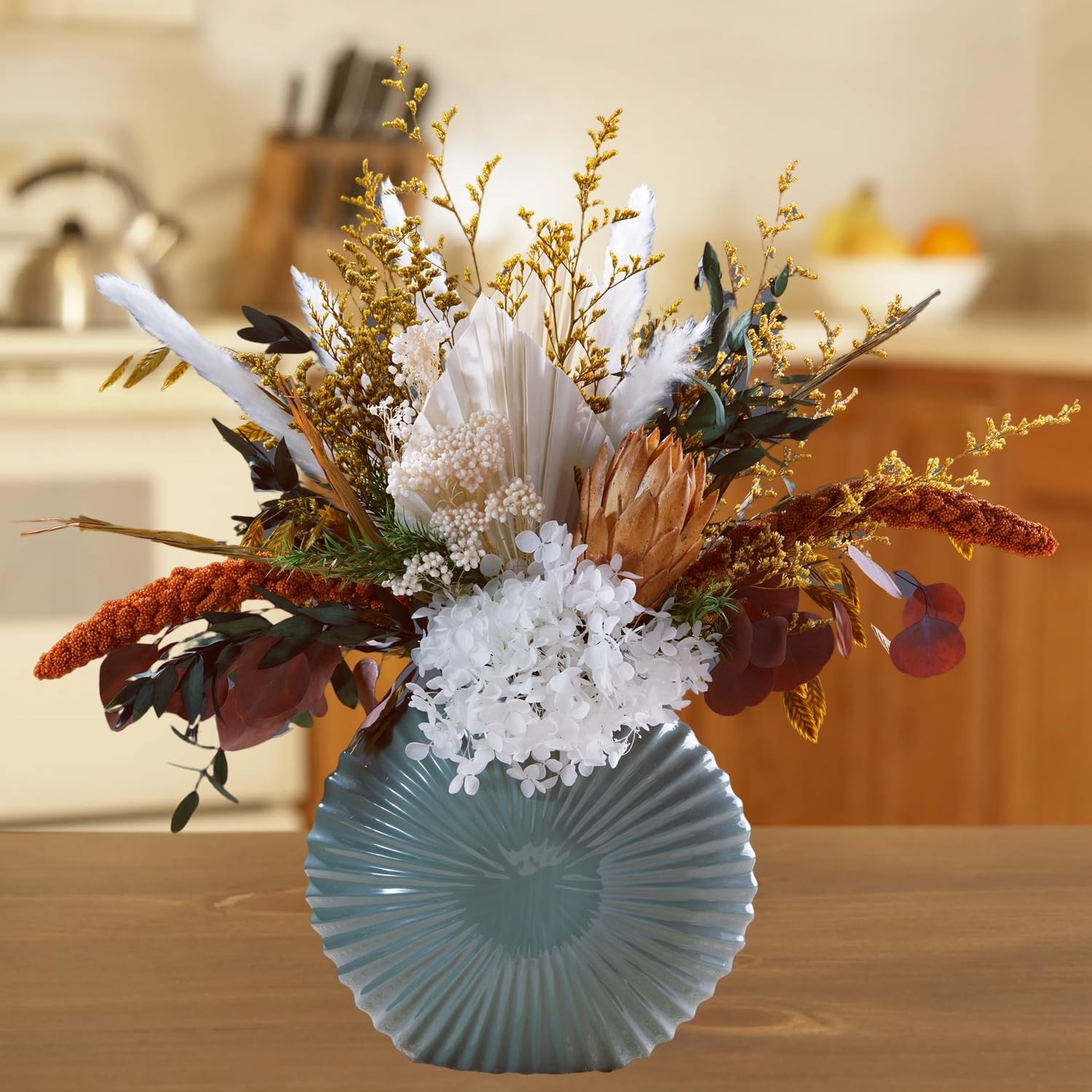 Neutral Dried Flower Bouquet, Cream White & Green Boho Dried Floral Arrangeme…